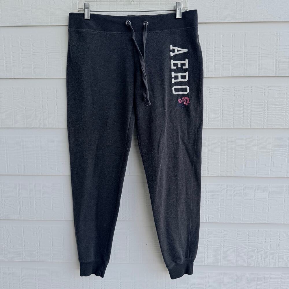 Aeropostale Gray Embroidered Joggers Medium